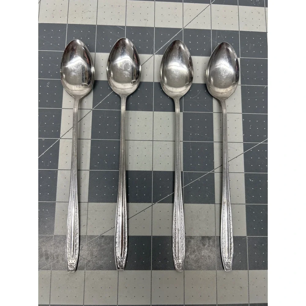 Utica Iced Tea Spoons Stainless Steel Japan 4pcs 50s Vintage Soda Flatware